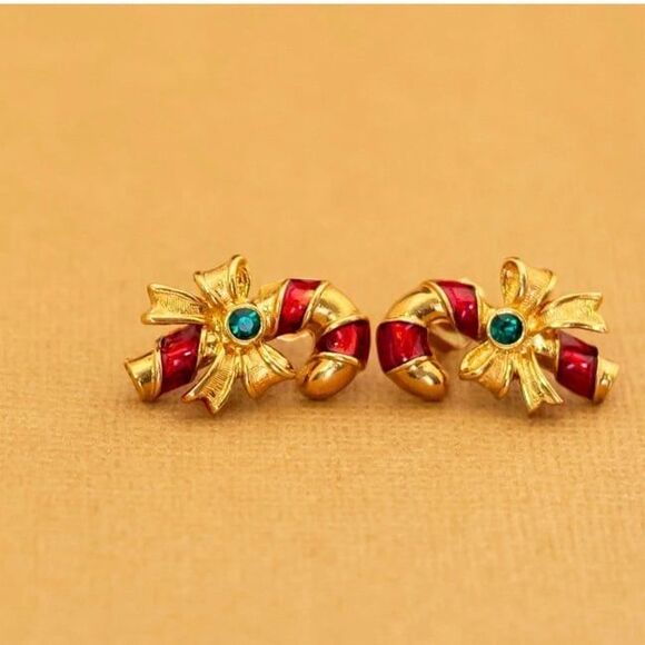 Candy Cane Christmas Earrings Vintage - Picture 10 of 12